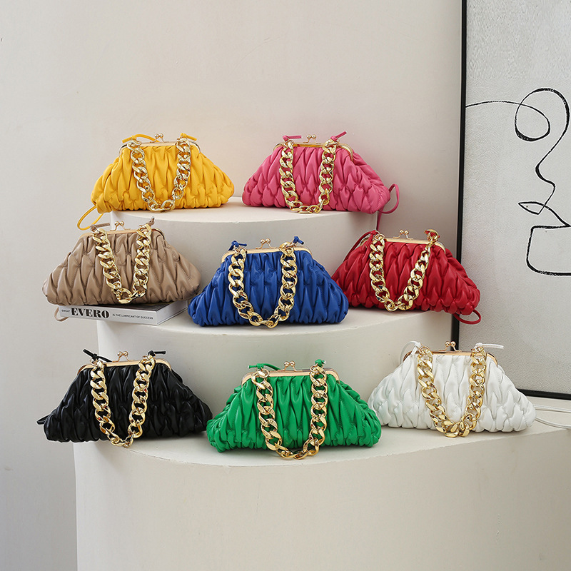 Cross-Border 2024 New Fashion Trend Pleated Embroidery Versatile Fresh Women's Chain Shoulder Bag Simple and Versatile