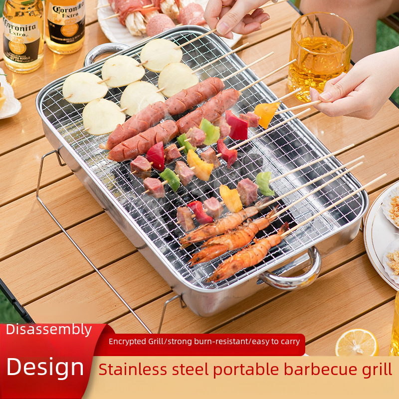 Outdoor barbecue grill camping Japanese-style desktop barbecue grill convenient fruit wood charcoal lazy home outdoor barbecue stand