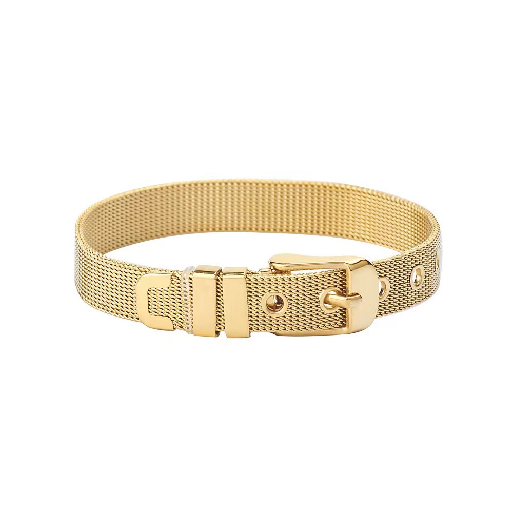 Pulsera de correa de malla chapada en oro Accesorios de muñeca de moda para hombres y mujeres Acero de titanio Personalidad Correa de reloj creativa Pulsera Pulsera Pulsera de acero de titanio
