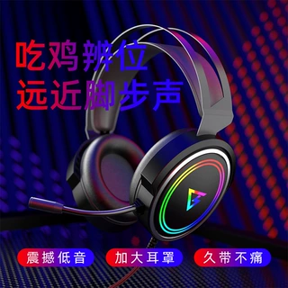定制网吧游戏吃鸡头戴式耳机有线电竞头戴式耳麦RGB发光电脑耳机