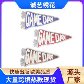 跨境 temu 亚马逊现货热款GAME DAY3色珠片亮片系列背胶熨斗补丁