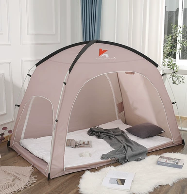 Adult Children's Indoor Single Double Warm Windproof Tent Children's Playhouse Bed and Ground Single-Layer Tent (Avtomobil dam çadırları) - brown-gray-200120135cm