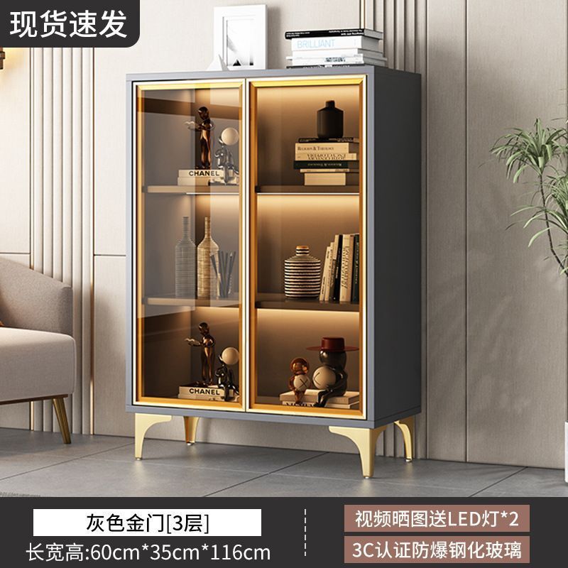 书柜带玻璃门透明酒柜轻奢家用客厅一体整墙多层书架实木手办|undefined