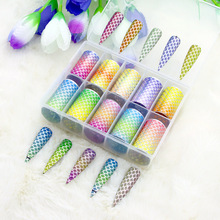 70镭射鱼鳞纹星空纸指甲彩绘印花转印贴纸工具套装 美甲转印纸