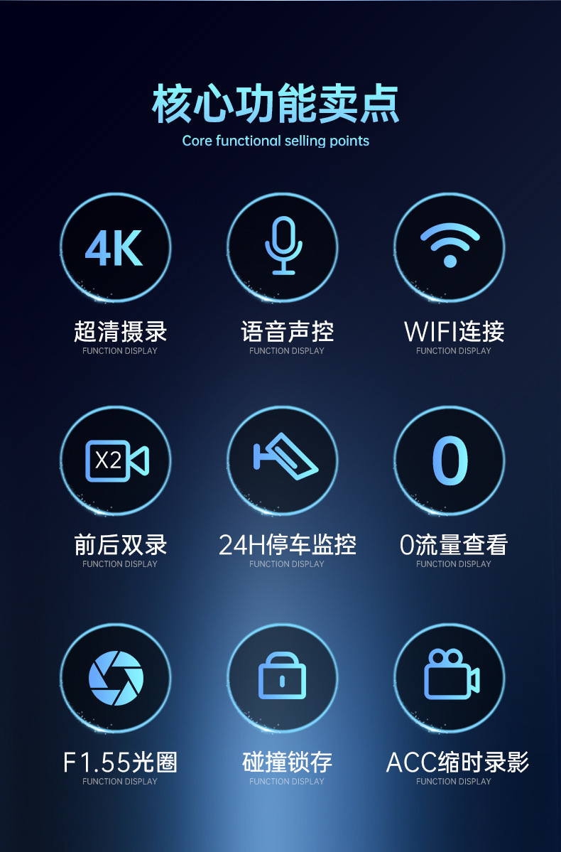 Car-Mounted High-Definition Recorder D-Type Hidden Dashcam with Wifi Mobile Phone Connectivity and 24-Hour Parking Monitoring
