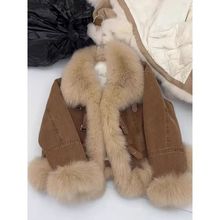 大毛领牛仔夹棉外套女秋冬款韩系小香风感超好看棉服加厚保暖