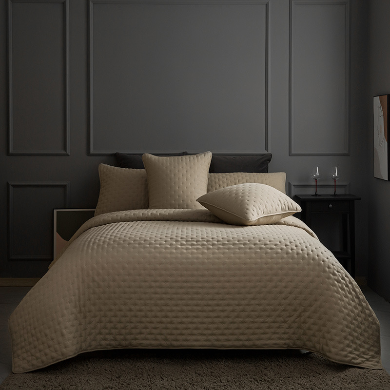 Fabricantes de agua directa de lavado de algodón de arroz cubierta de cama de tres piezas de color sólido simple engrosado cuatro estaciones conjunto de ropa de cama universal