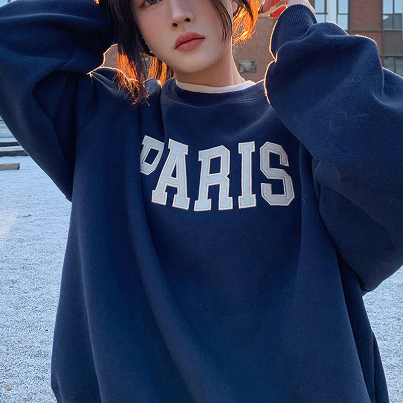 Velvet Loose Casual Sweatshirt Women's Autumn and Winter Outwear Vintage Long-Sleeved Bottoming Shirt Top Export Korean Women's Clothing