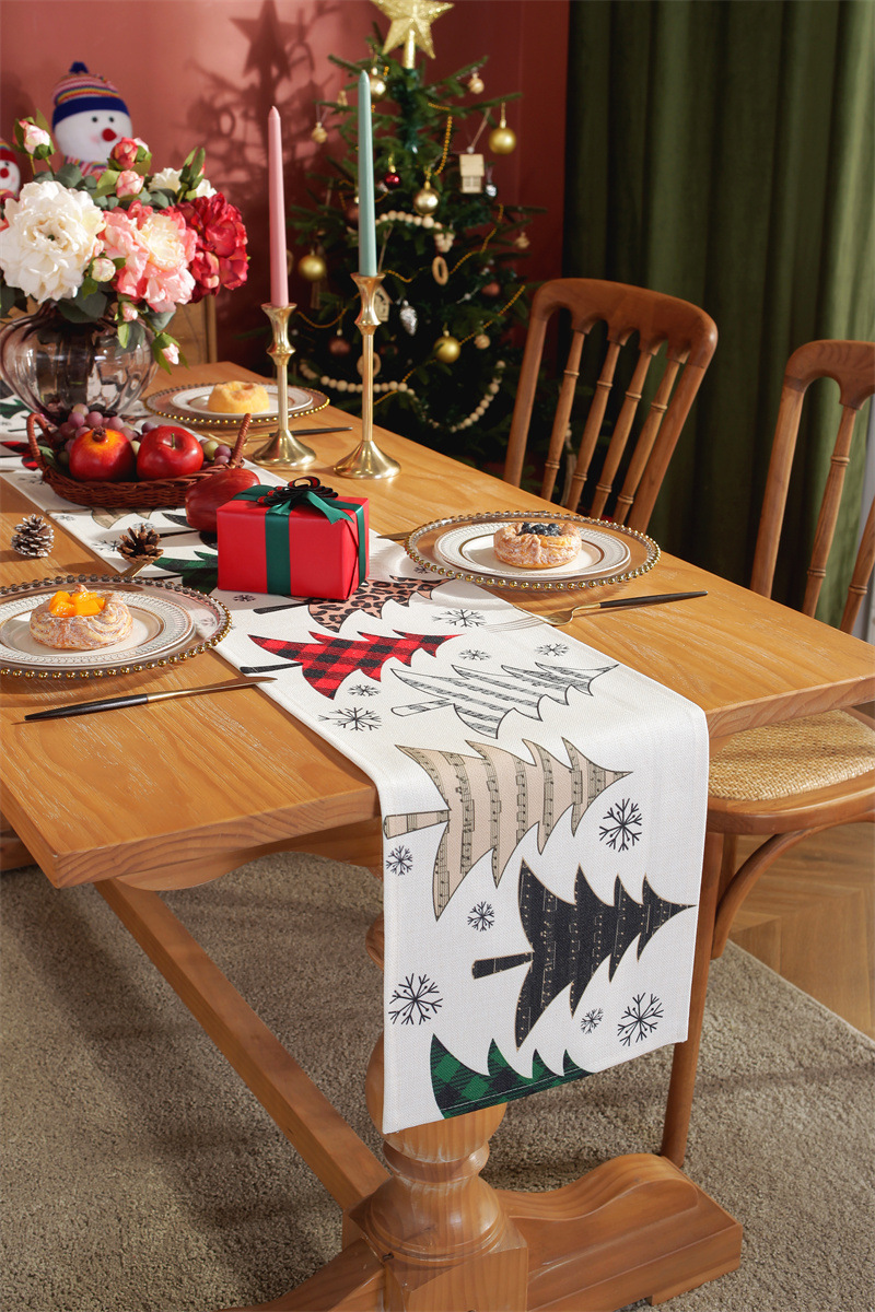 Runner da tavola natalizio stampato in policotone albero di Natale fiocco di neve tovaglietta tovagliolo tovaglia decorativa_voghion.com