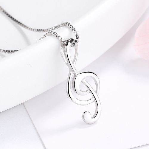 New concept s925 sterling silver necklace note pendant Korean style fashion personality simple note clavicle chain manufacturer wholesale