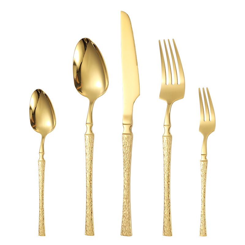 Cuchillos, tenedores y cucharas de acero inoxidable con cintura pequeña transfronteriza Juego de vajilla de acero inoxidable con cuchillo y tenedor de filete dorado, juego de 20/24/30