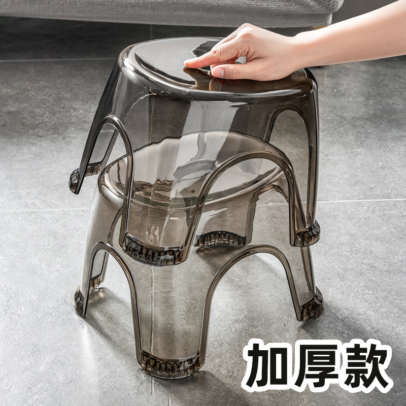 Thickened Small Stool for Home Use in the Living Room, Children's Shoe-Changing Stool, Round Stool, Small Chair, Plastic Transparent Bench