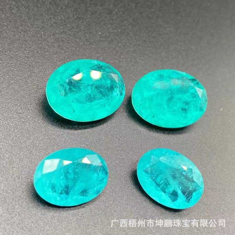Oval-Shaped Paraiba-Colored Loose Stone with Cotton-Like Texture, High-Quality Imitation Natural Stone Jewelry Accessory, Two-In-One Jewelry Gemstone