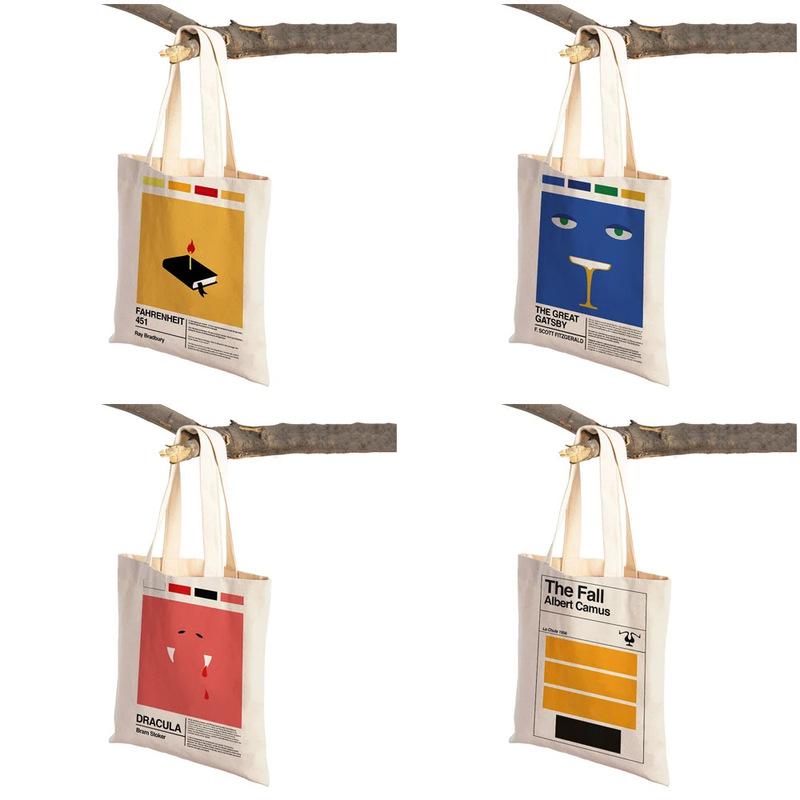 Casual Women Shopping Bag Book Novel Philosophy Retro Literature Animal Canvas Supermarket Shopping Bag Ecological Tote