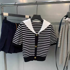 可加标THOM BRASSY 3099喵家条纹海军领春秋复古条纹针织小外套