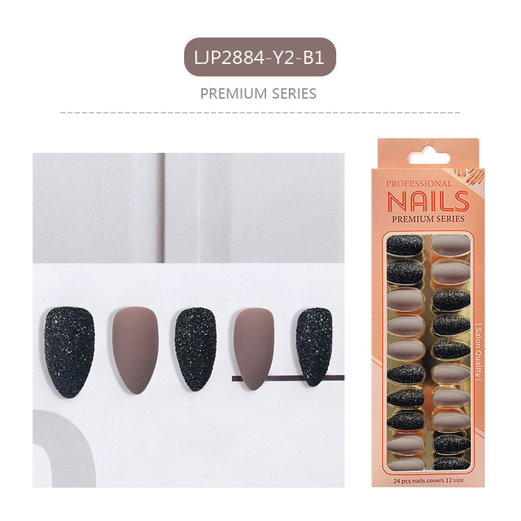 Uñas postizas removibles de color sólido brillante, 24 piezas, puntas de uñas largas en forma de almendra en una caja de papel, uñas de longitud media para decoración de uñas.