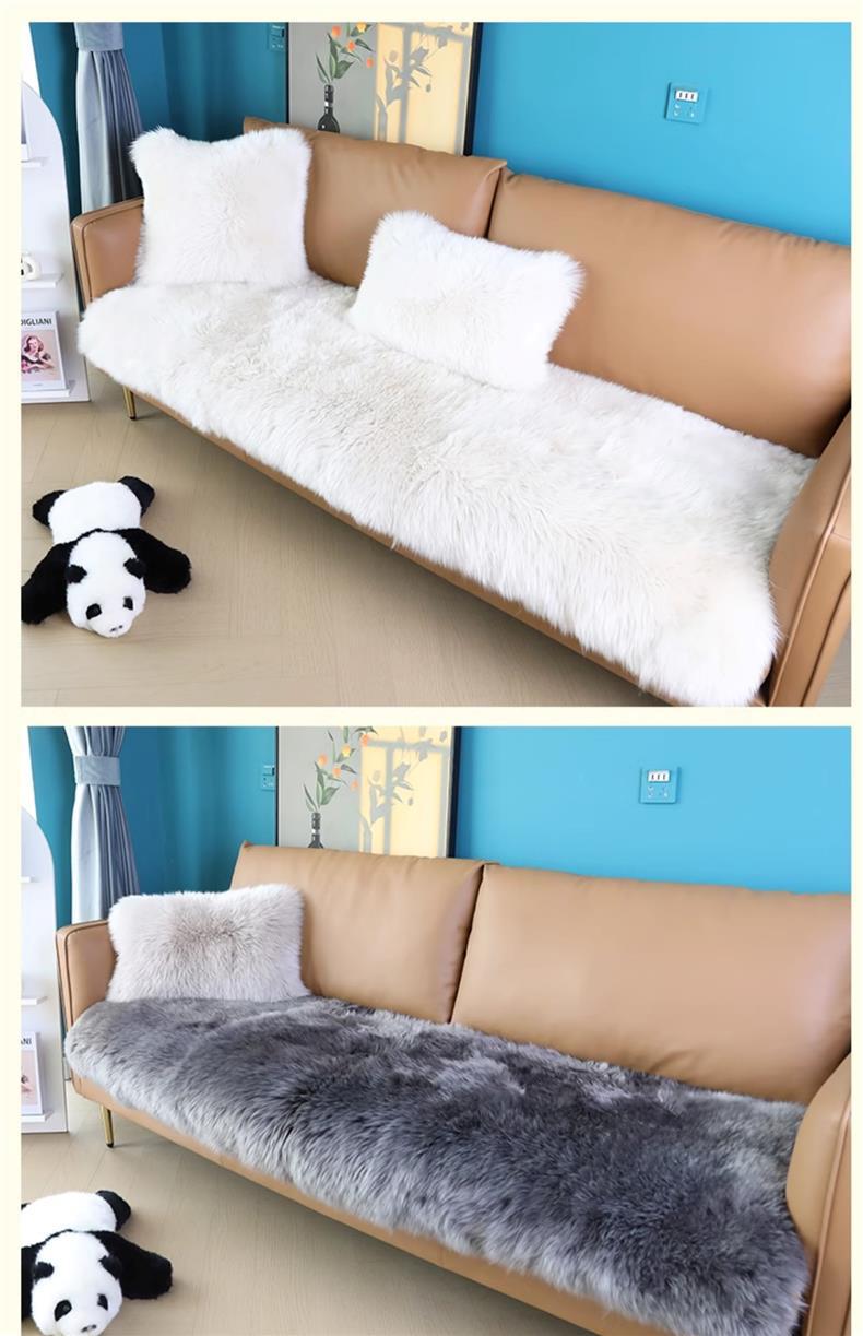 Pure Wool Sofa Cushion Australian Sheepskin One-Piece Cushion Leather Sofa Seat Cushion Winter Thickeneded Fur Long Hair Cushion