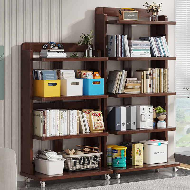Movable Bookshelf Floor-Standing Storage Rack Integrated Wall Storage Cabinet Kidsren's Picture Book Rack Living Room Storage Small Bookcase