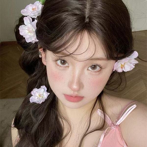 ライトピンク模擬ヘアピンヘアアクセサリー花女性のヘアピンスタイルサイドヘッドドレス桜雰囲気写真春 4|undefined