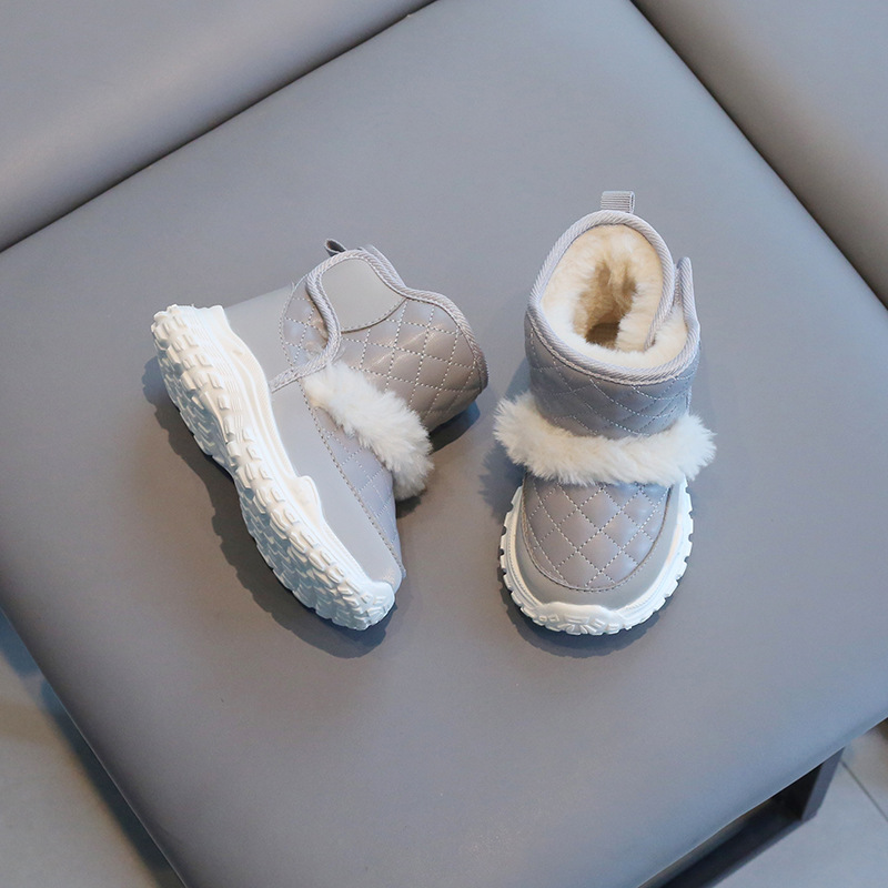 Botas de nieve para niños engrosadas con forro polar de Velcro alto de color sólido zapatos casuales acolchados de algodón cálidos botas acolchadas de algodón para hombres y mujeres