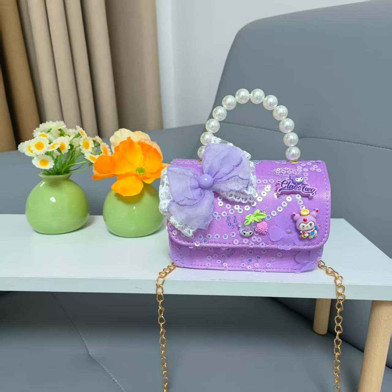 Niños perlas bolsos portátiles de princesa arco de mariposa Kullomi cadenas bolsos de Año Nuevo de chicas pequeñas bolsas de mochila de viento fragante