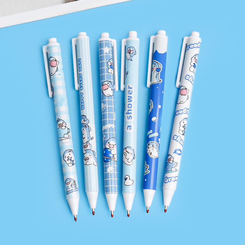 Dibujos animados lindo tiburón serie impresión varilla prensa gel pluma negro 0,5mm estudiante examen prensa firma pluma