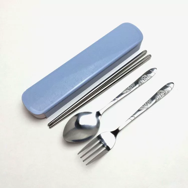 Portable 304 Stainless Steel Tableware Set, Spoon Chopsticks Fork, 3‑Piece with Storage Case