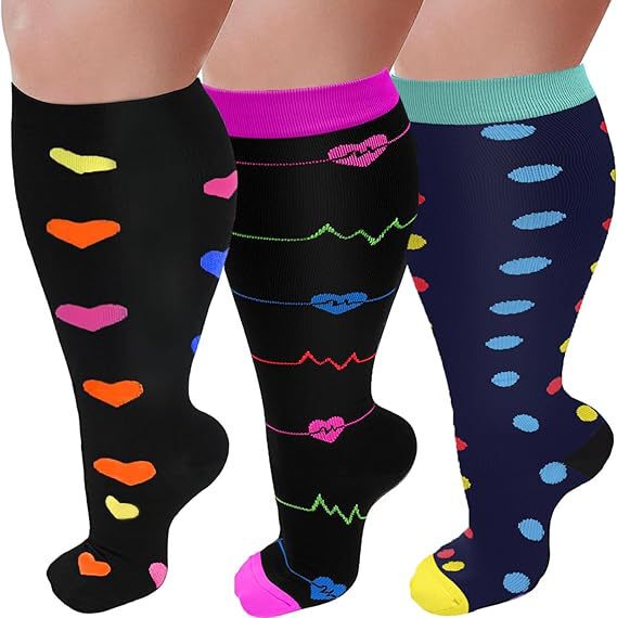 Three Pairs of Amazon Plus-Size Compression Socks, Extra-Large Knee-High Support Circulation Wide Calf Sports Pressure Socks over the Knee