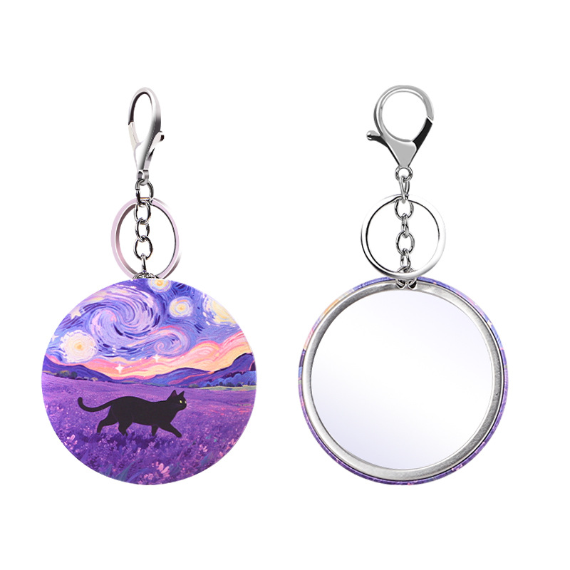 Cartoon unilateral bolsas colgantes llaveros espejos redondos para dibujar espejos personalizados de estaño unilateral espejos de dibujos animados ip espejos