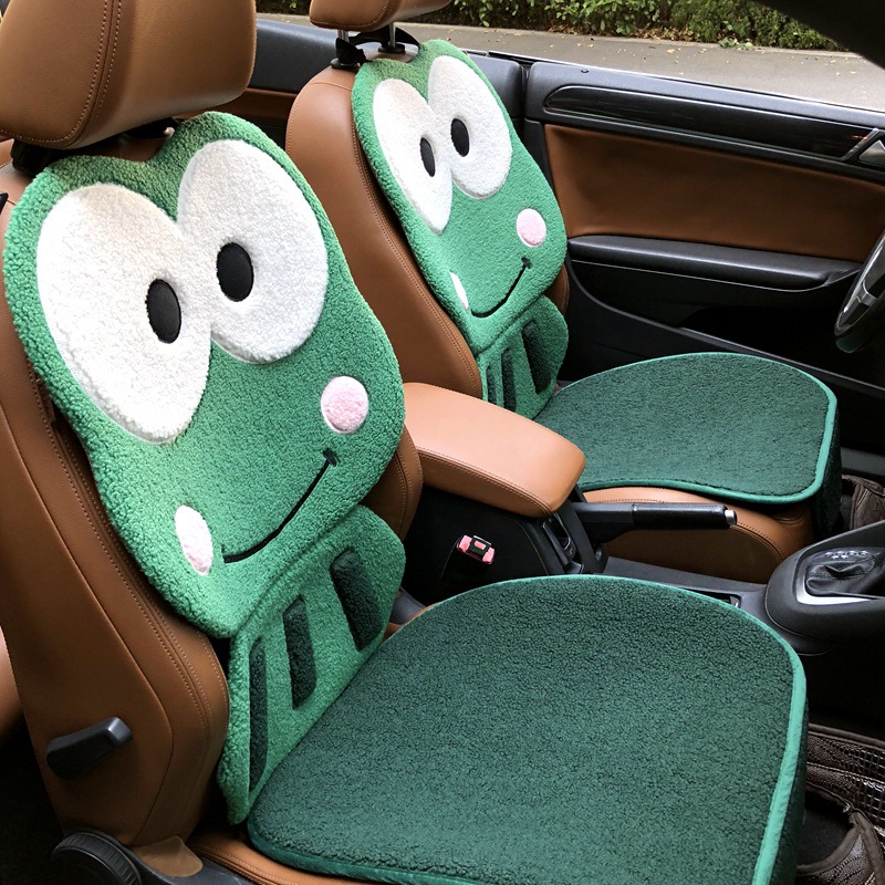 汽车坐垫冬季毛绒卡通可爱女车垫座垫短绒座套绿色毛垫加绒?椅垫