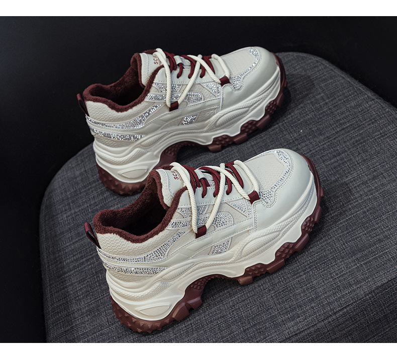 Giày sneaker nữ chunky đế dày phối đá pha lê, tăng chiều cao, siêu nhẹ, thể thao thời trang — 5022-1 đỏ lót lông, 5022 đỏ một lớp chi tiết 21