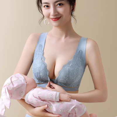 Spring and summer new pattern Lace Open in the front buckle lactation Underwear Thin section ventilation Wireless pregnant woman Bras