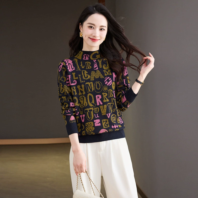 Woolen knitted sweater, 2024 years, high collar, oversize