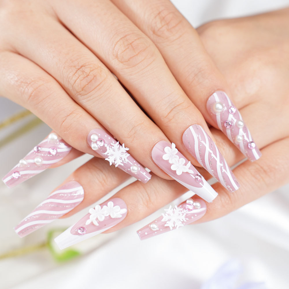 Cross-Border New Nail Art Stickers with Adhesive Backing Ins Popular French V-Shaped Stereo Christmas Snowflake 5D Resin Nail Stickers