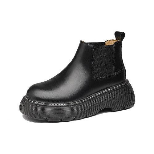 Grape mom chimney boots for women 2024 autumn and winter new soft leather thick-soled short boots plus velvet Chelsea boots British Martin boots