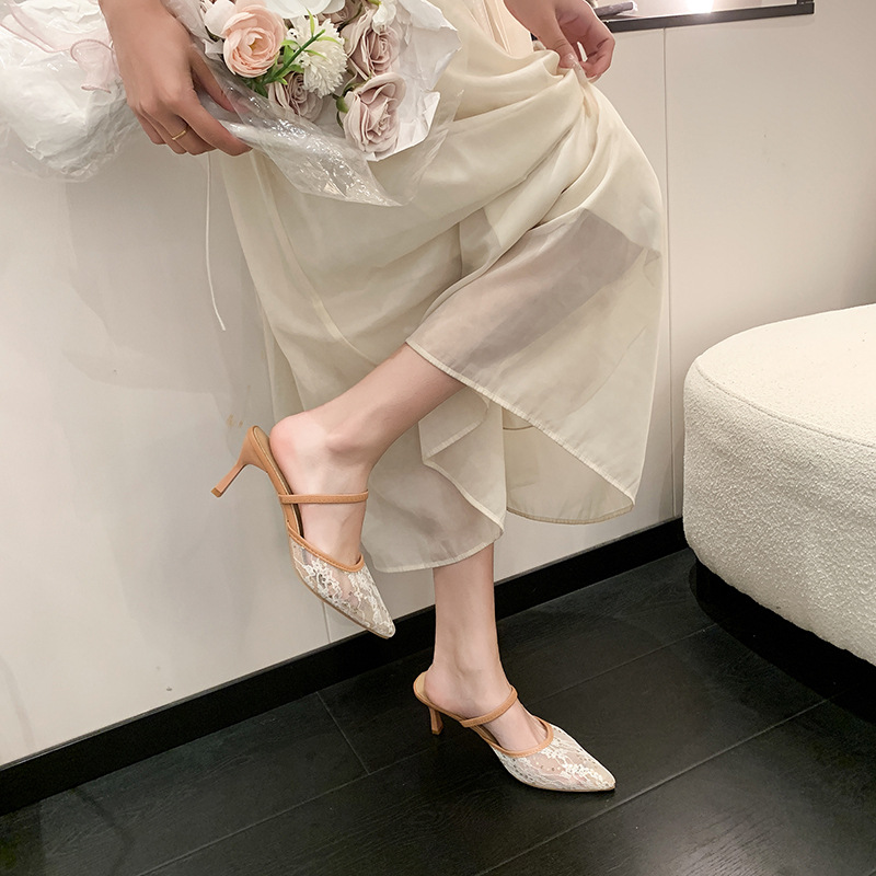 Sandalias de Tacón Fino con Punta de Tela de Malla para Verano