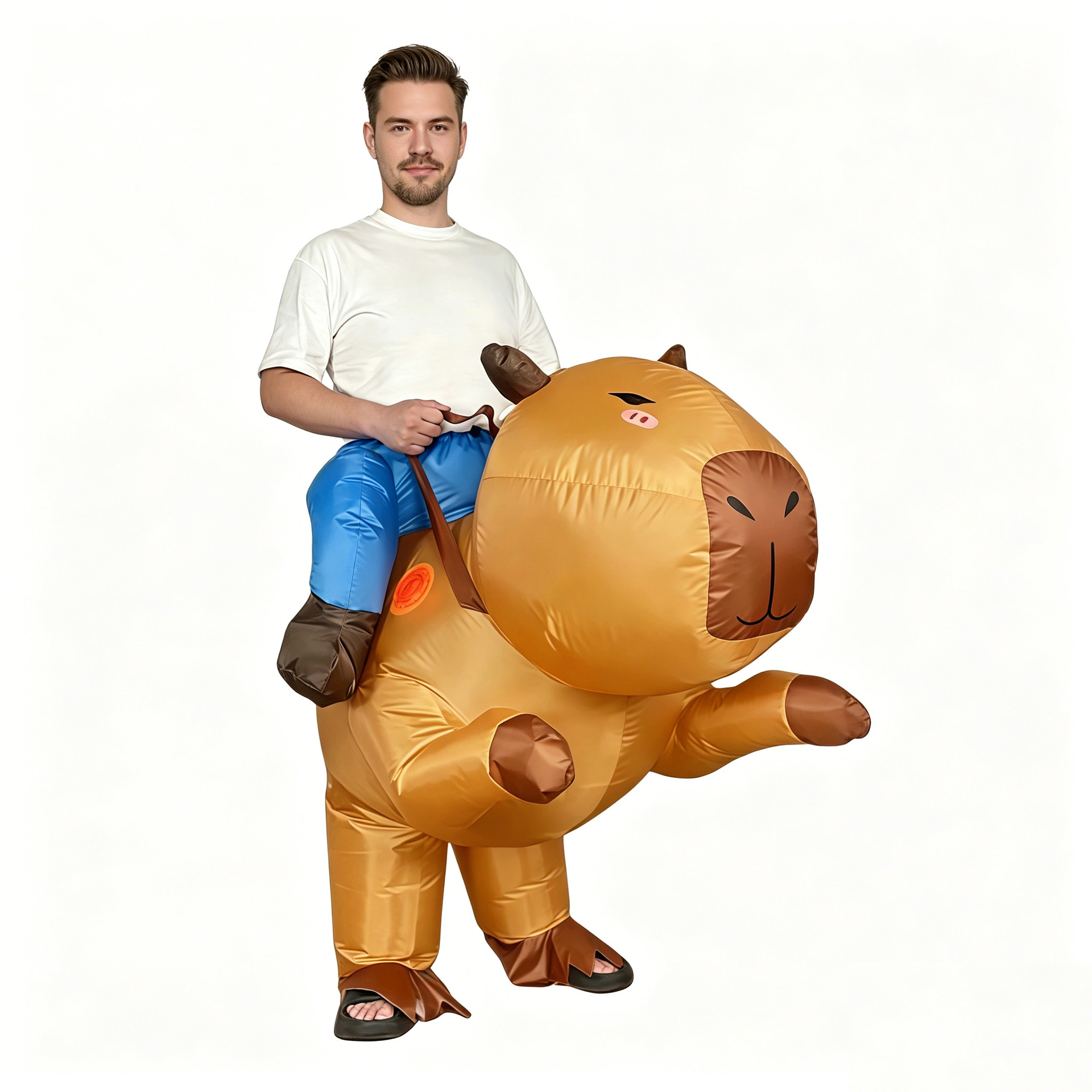 Nuevos cos transfronterizos juegan ropa inflable de gato negro lindo perro amarillo muñeca inflable creativa divertida ropa inflable de dibujos animados