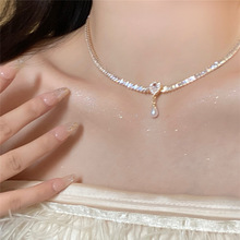 水滴锆石珍珠项链女轻奢小众设计感高级气质法式赫本风百搭锁骨链