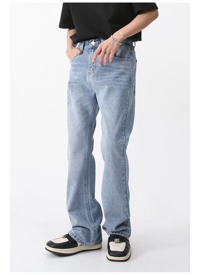 Quần jean nam cạp chun ống loe nhẹ màu xanh nhạt form rộng cá tính — Xanh lam nhạt chi tiết 8