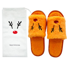 热销Christmas elk slippers圣诞麋鹿角室内外贸毛绒露脚趾绒拖鞋