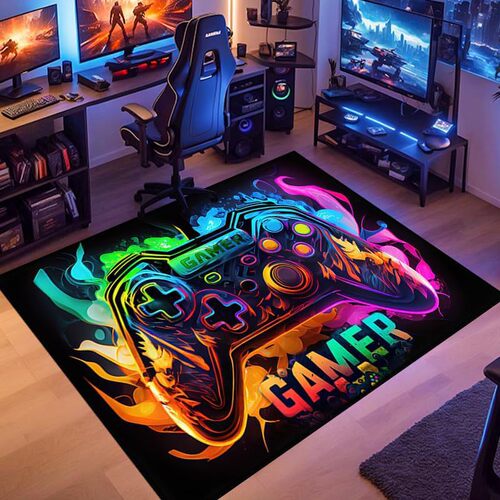 TEMU Game Controller Floor Mat 3D Colorful Esports Carpet Easy to Clean Non-Slip Bedside Rug