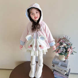 冬装2025新款儿童洋气保暖卡通加绒风衣女宝宝加绒连帽可爱上衣