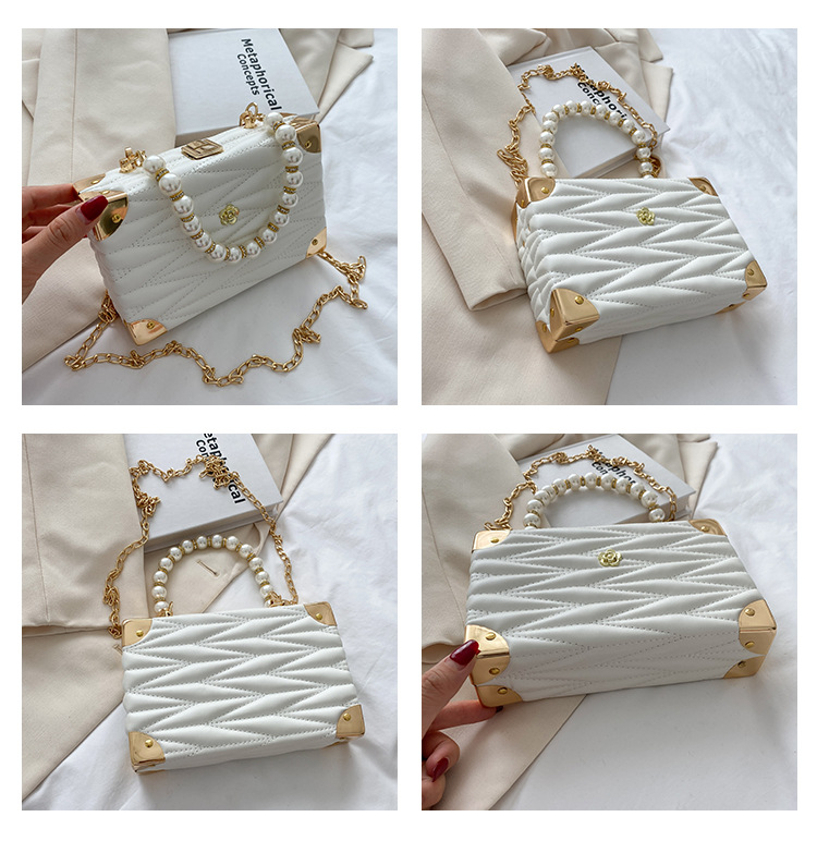 Fashion Solid Color Embroidered Thread Pearl Chain Small Square Bag Wholesale Nihaojewelry display picture 11