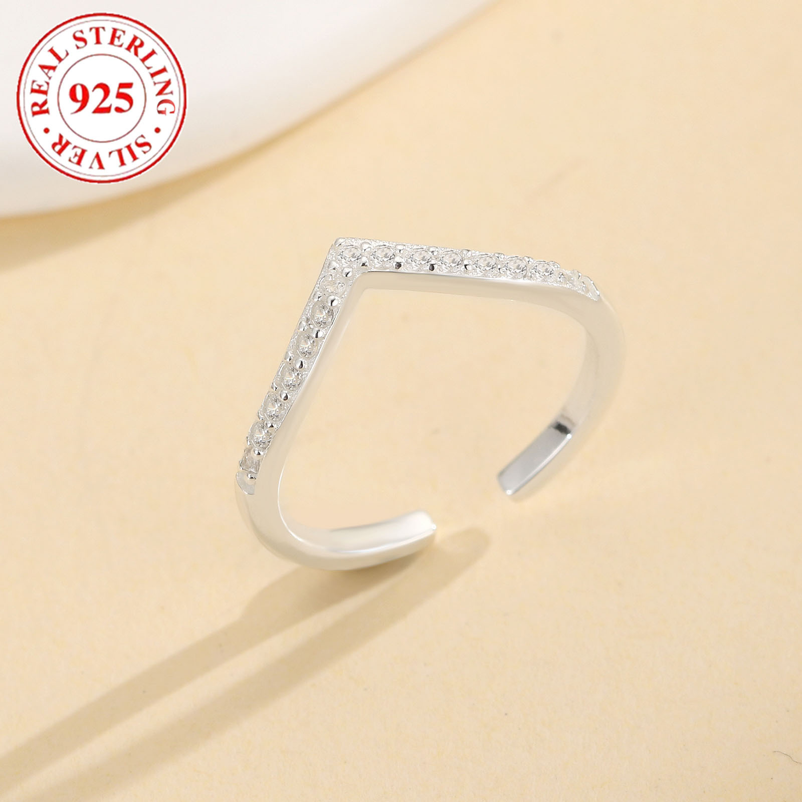 V Shape Pattern Women's Gender Foot Ring Open Toe Ring S925 Sterling Silver Gang Drill V-Shaped Toe Ring Female Opening Adjustable Trend Creative Fashion