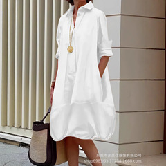 2025欧美跨境亚马逊秋冬新款女装纯色纽扣百搭休闲气质开衫连衣裙