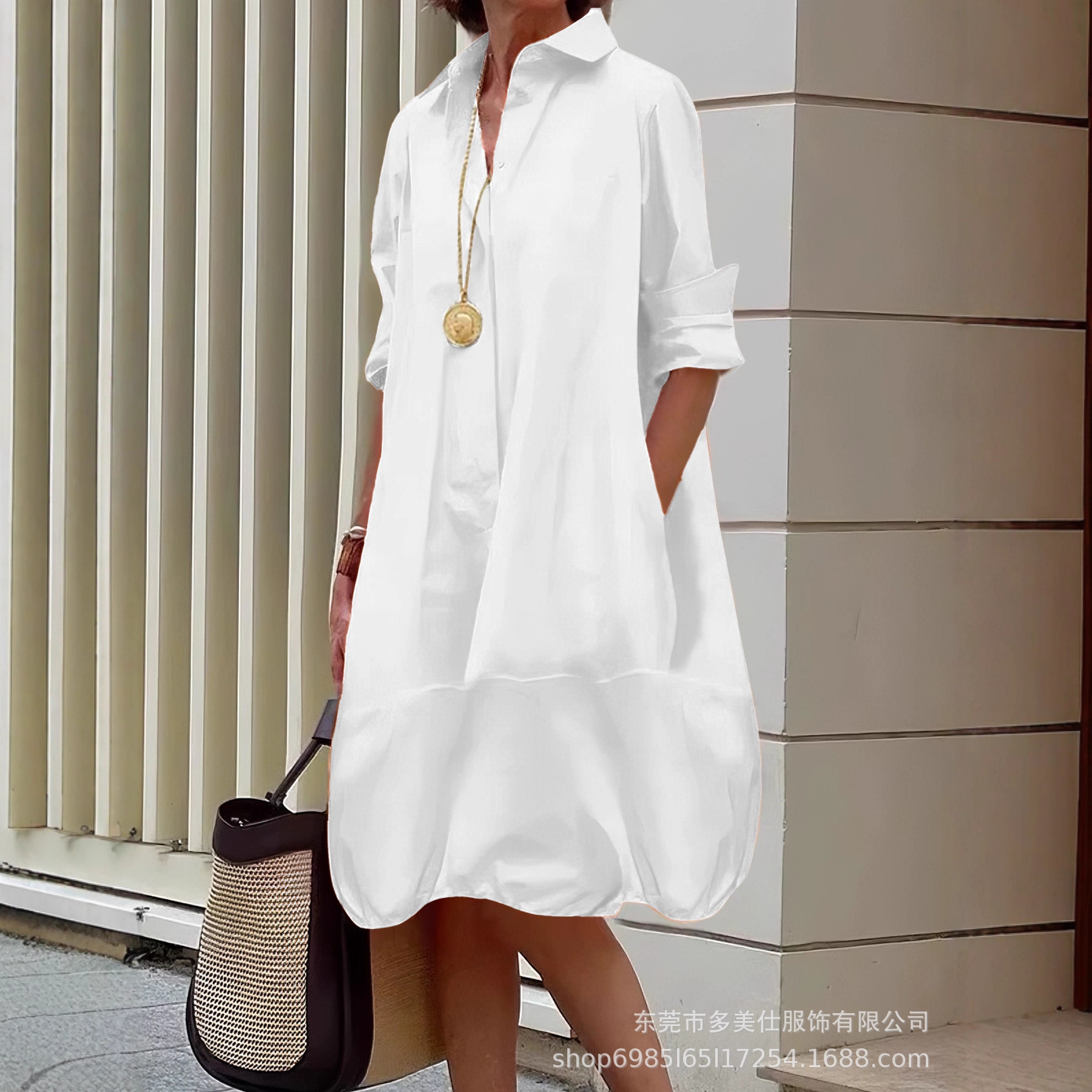 2025 European and American Cross-Border Amazon Autumn and Winter New Women's Pure Color Button Versatile Casual Elegant Cardigan Dress
