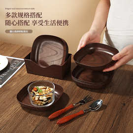 复古仿木纹吐骨碟塑料家用餐桌收纳碟零食瓜子干果水果碟骨头碟