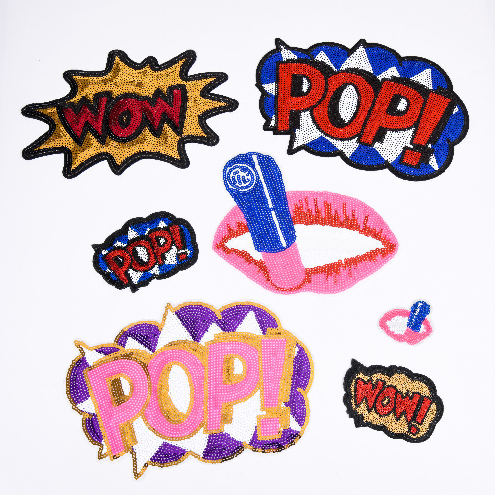 馨文厂家现货布贴刺绣服装配饰外贸精品珠片绣亮片绣大号字母标