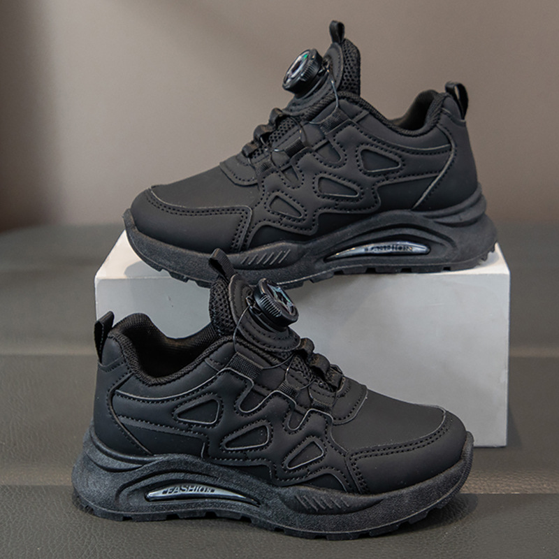 Children's Sports Shoes, Boys and Girls Casual Shoes, Spring and Autum New Pure Black Dad Shoes, Versatile Soft-Soled Student Running Shoes