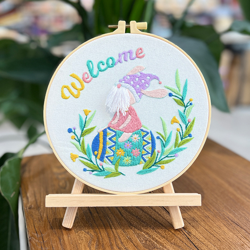 Conejo de Pascua cuelga pinturas bordadas lu decoraciones de salón dibujos animados huevos bordados a mano bolsas de material diy